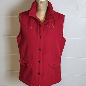 Cowgirl Up True Red Gunmetal Studs Sueded Fabric Warm Snap Front Western Vest